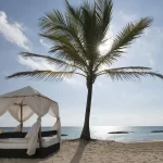 Private beach, white sand, beach umbrellas, beach towels